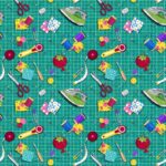 Quilters Haven - Tossed Sewing Motifs - Teal