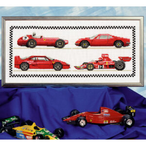 Mary Hickmott Red Racing Machines Cross Stitch Chart